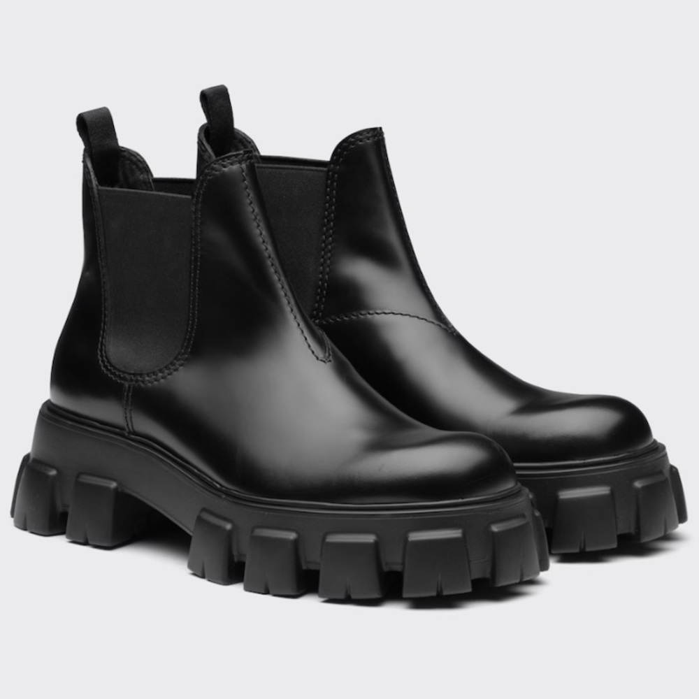 PRADA MONOLITH brushed leather Chelsea boot